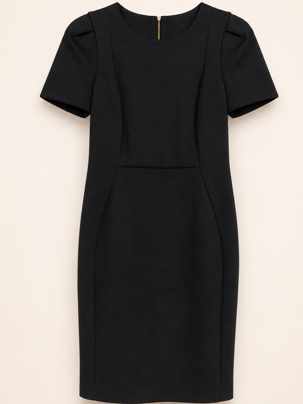 Calvin Klein Black Sheath Dress Gold Back Zipper Size 6
